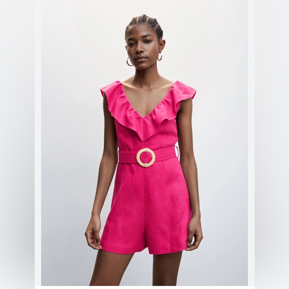 Mango Pink Linen Ruffled romper
